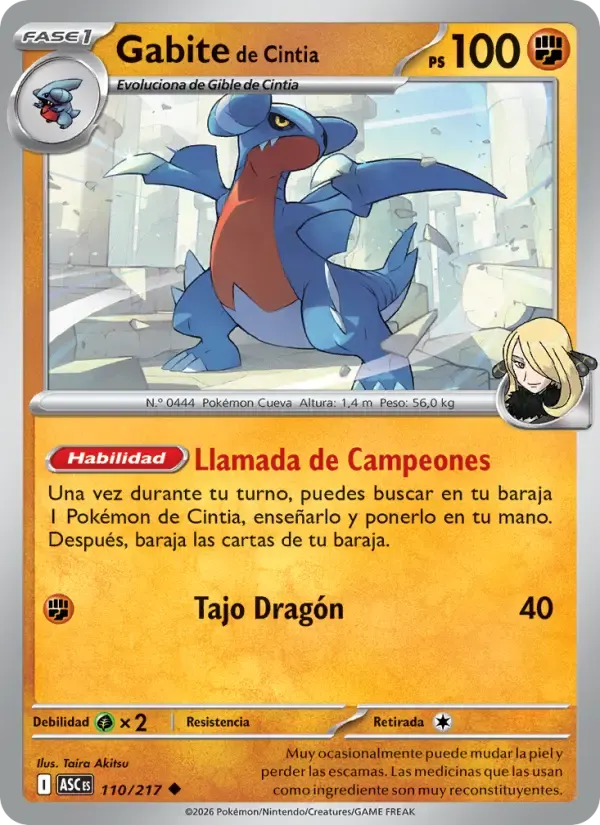 Gabite de Cintia — Héroes Ascendentes 110 Spanish Pokémon card