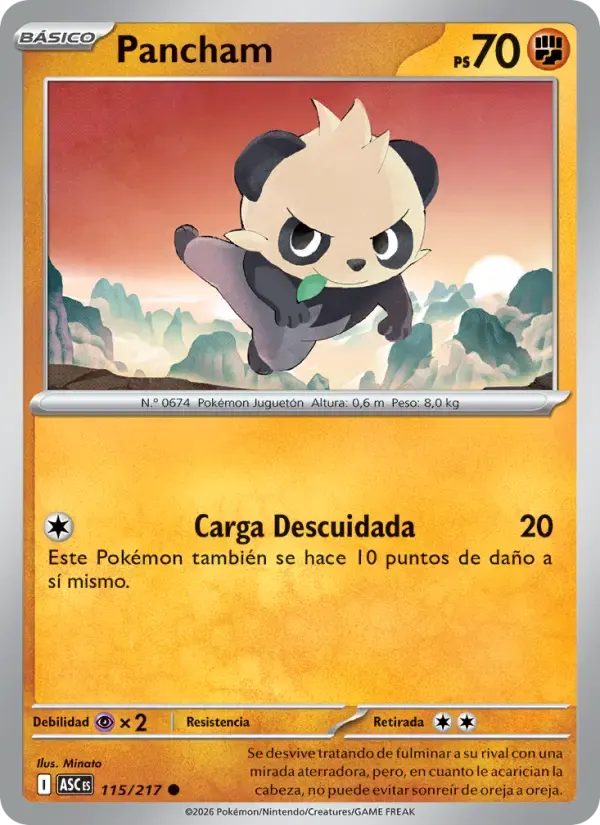 Pancham — Héroes Ascendentes 115 Spanish Pokémon card