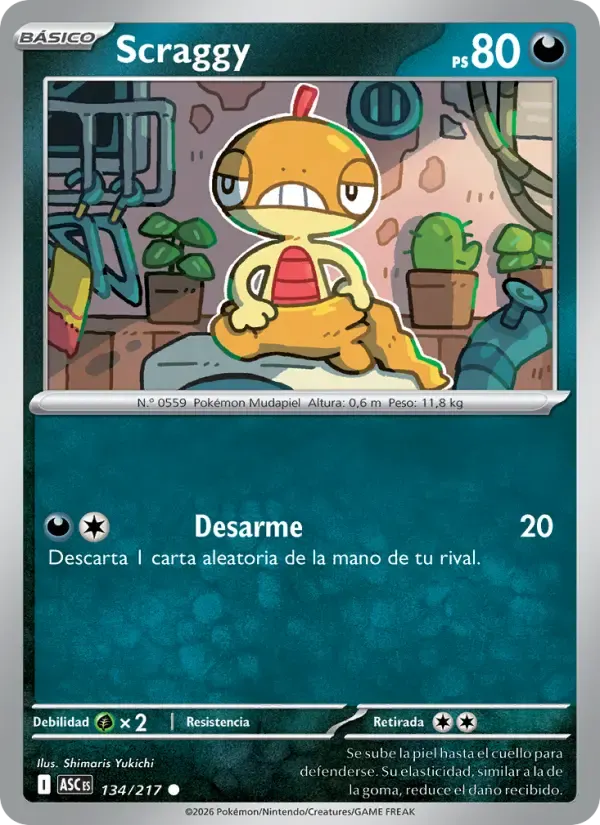 Scraggy — Héroes Ascendentes 134 Spanish Pokémon card