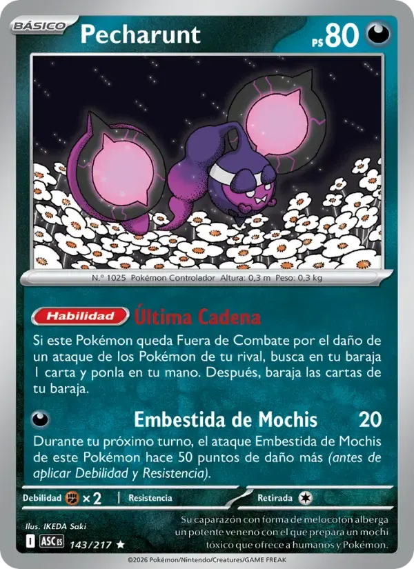 Pecharunt — Héroes Ascendentes 143 Spanish Pokémon card