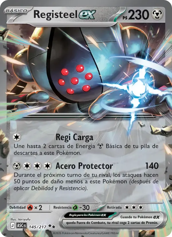 Registeel ex — Héroes Ascendentes 145 Spanish Pokémon card