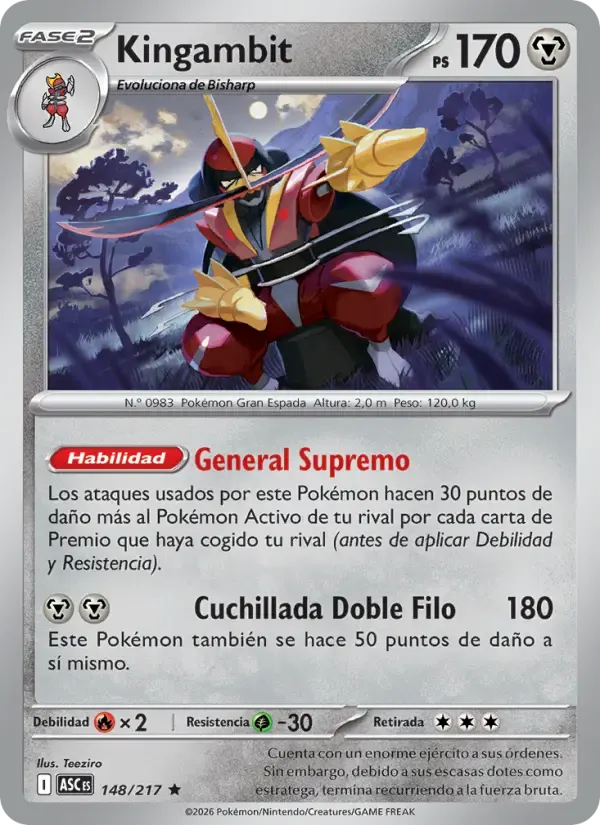 Kingambit — Héroes Ascendentes 148 Spanish Pokémon card