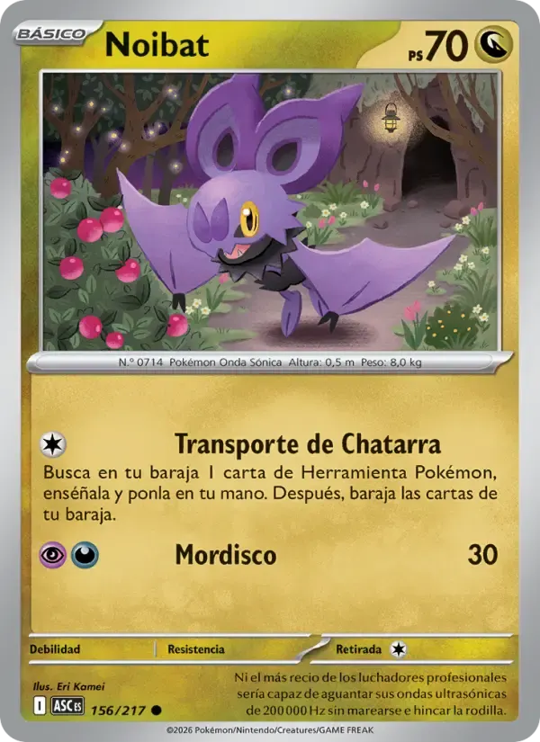 Noibat — Héroes Ascendentes 156 Spanish Pokémon card