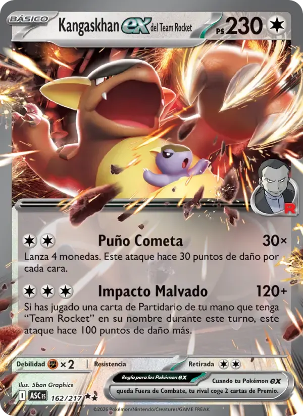 Kangaskhan ex del Team Rocket — Héroes Ascendentes 162 Spanish Pokémon card