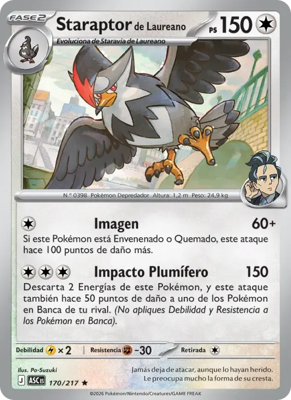 Staraptor de Laureano — Héroes Ascendentes 170 Spanish Pokémon card