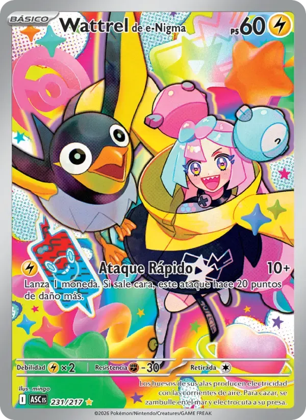 Wattrel de e-Nigma — Héroes Ascendentes 231 Spanish Pokémon card