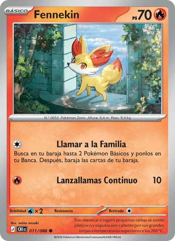 Fennekin — Caos Creciente 11 Spanish Pokémon card