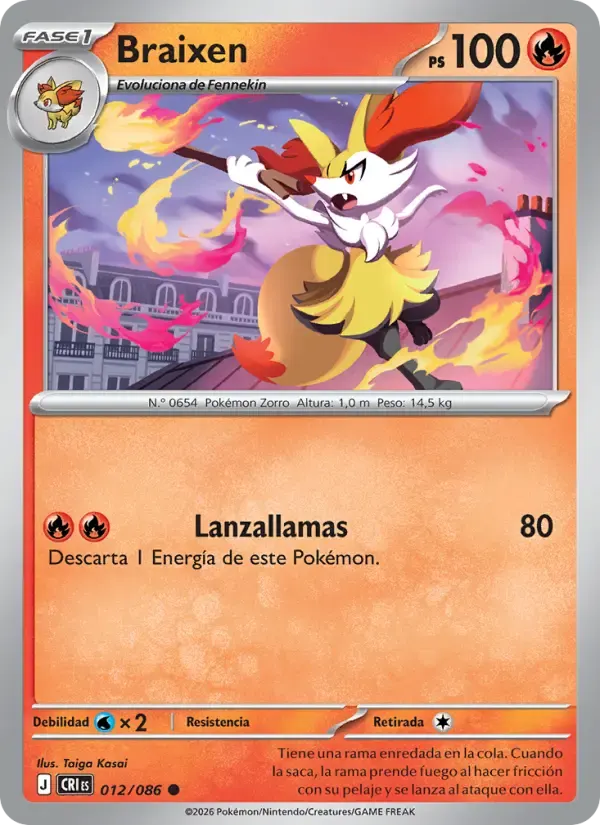 Braixen — Caos Creciente 12 Spanish Pokémon card