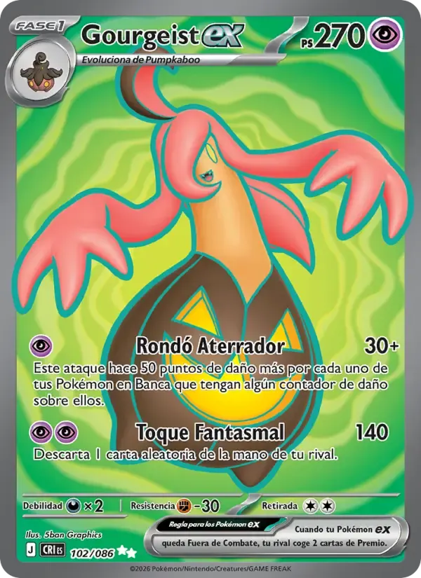 Gourgeist ex — Caos Creciente 102 Spanish Pokémon card