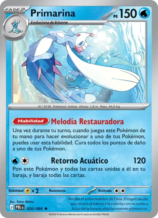 Primarina — Oscuridad Absoluta 20 Spanish Pokémon card