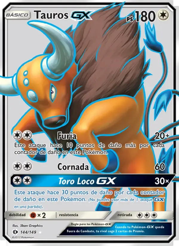 Tauros GX — Sol y Luna 144 Spanish Pokémon card