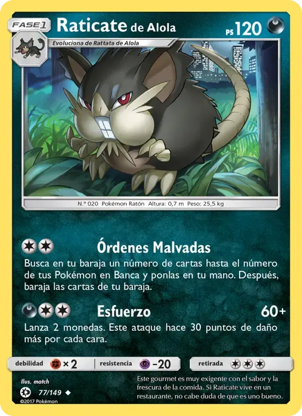 Raticate de Alola — Sol y Luna 77 Spanish Pokémon card