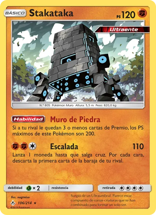 Stakataka — Vínculos Indestructibles 106 Spanish Pokémon card
