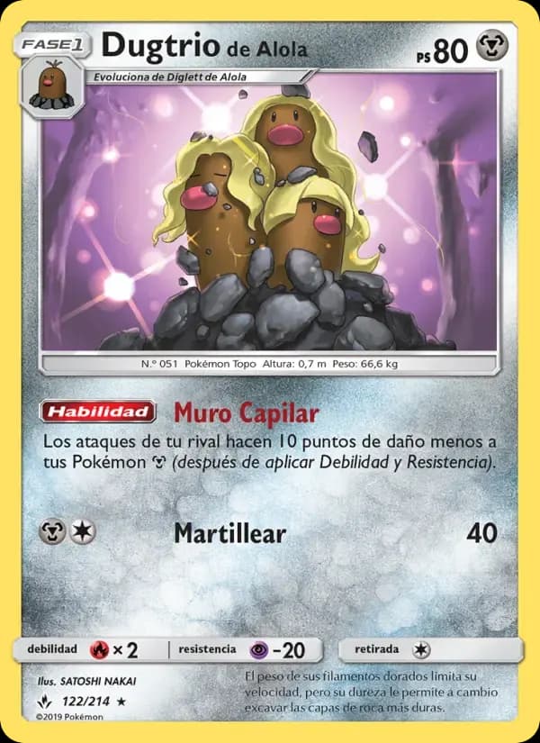 Dugtrio de Alola — Vínculos Indestructibles 122 Spanish Pokémon card