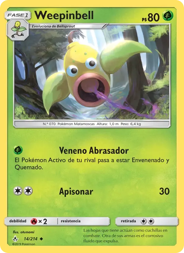 Weepinbell — Vínculos Indestructibles 14 Spanish Pokémon card
