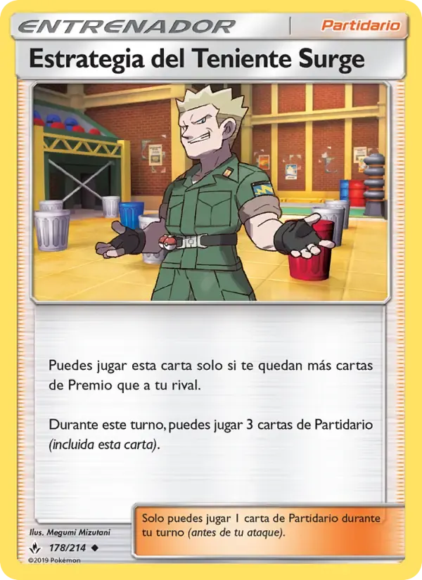Estrategia del Teniente Surge — Vínculos Indestructibles 178 Spanish Pokémon card