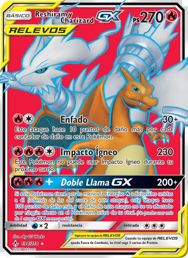 Reshiram y Charizard GX — Vínculos Indestructibles 194 Spanish Pokémon card