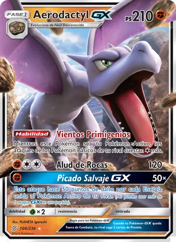 Aerodactyl GX — Mentes Unidas 106 Spanish Pokémon card