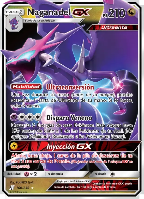 Naganadel GX — Mentes Unidas 160 Spanish Pokémon card