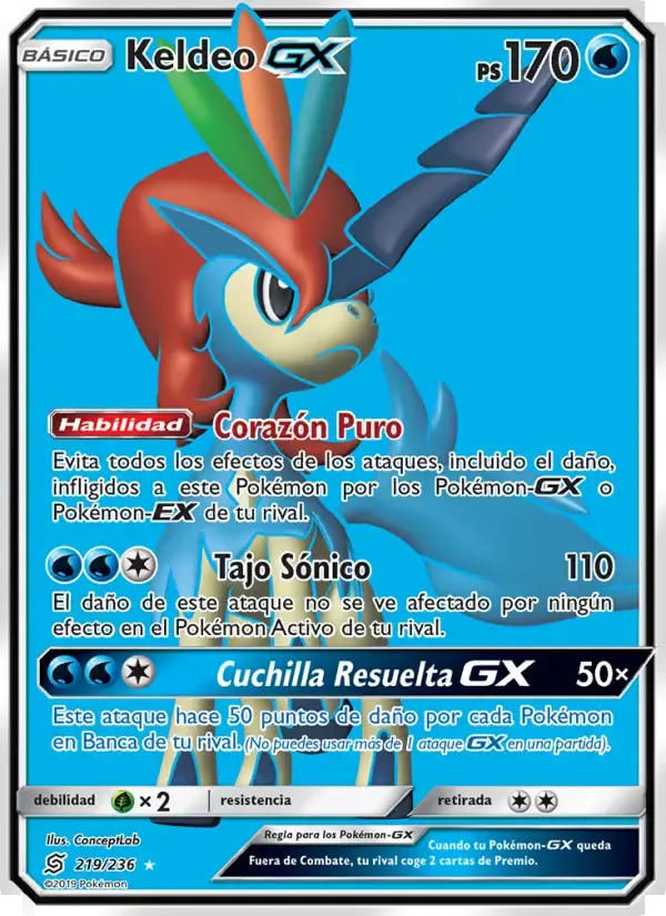 Keldeo GX — Mentes Unidas 219 Spanish Pokémon card