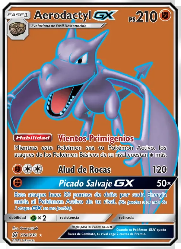 Aerodactyl GX — Mentes Unidas 224 Spanish Pokémon card