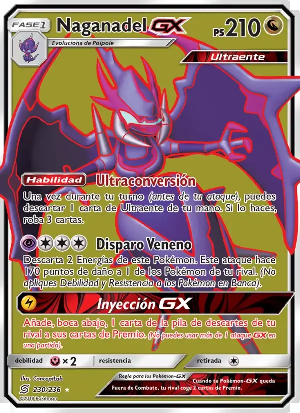 Naganadel GX — Mentes Unidas 230 Spanish Pokémon card