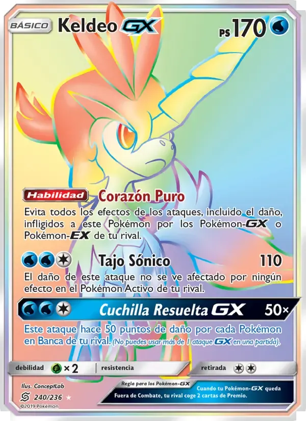 Keldeo GX — Mentes Unidas 240 Spanish Pokémon card