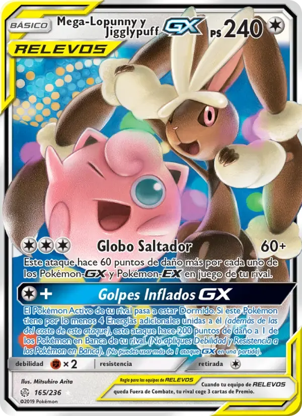 Mega-Lopunny y Jigglypuff GX — Eclipse Cósmico 165 Spanish Pokémon card