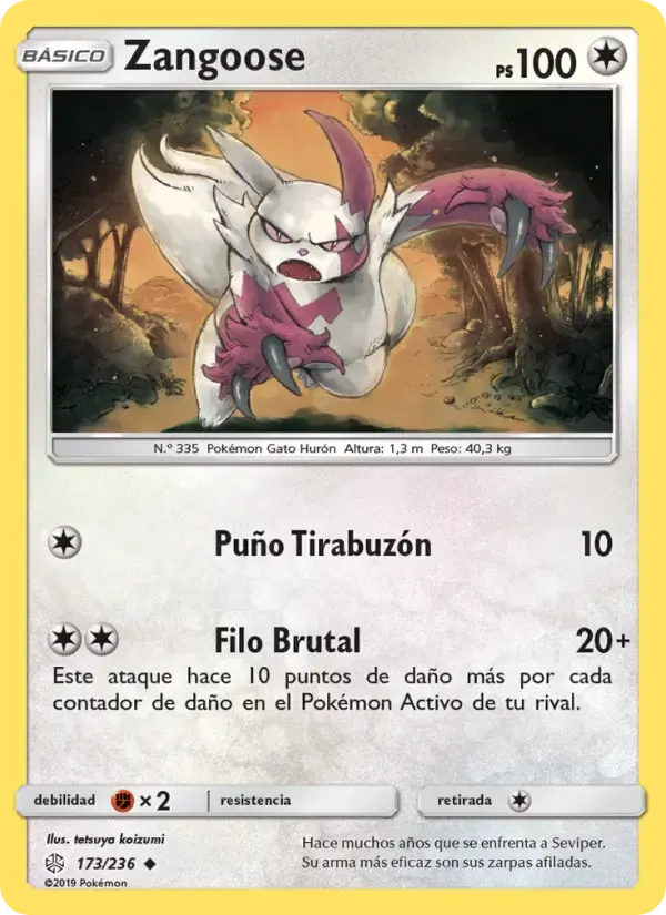 Zangoose — Eclipse Cósmico 173 Spanish Pokémon card