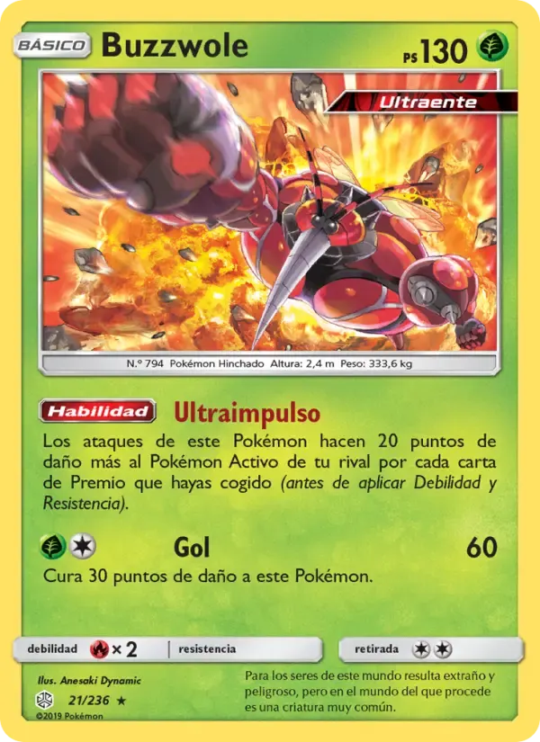 Buzzwole — Eclipse Cósmico 21 Spanish Pokémon card