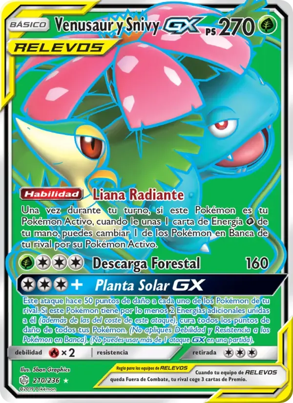 Venusaur y Snivy GX — Eclipse Cósmico 210 Spanish Pokémon card