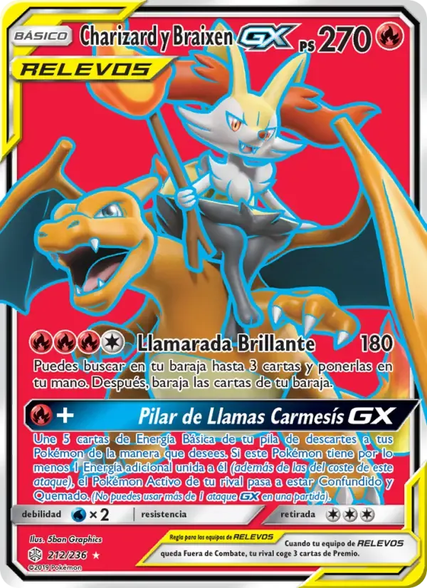 Charizard y Braixen GX — Eclipse Cósmico 212 Spanish Pokémon card