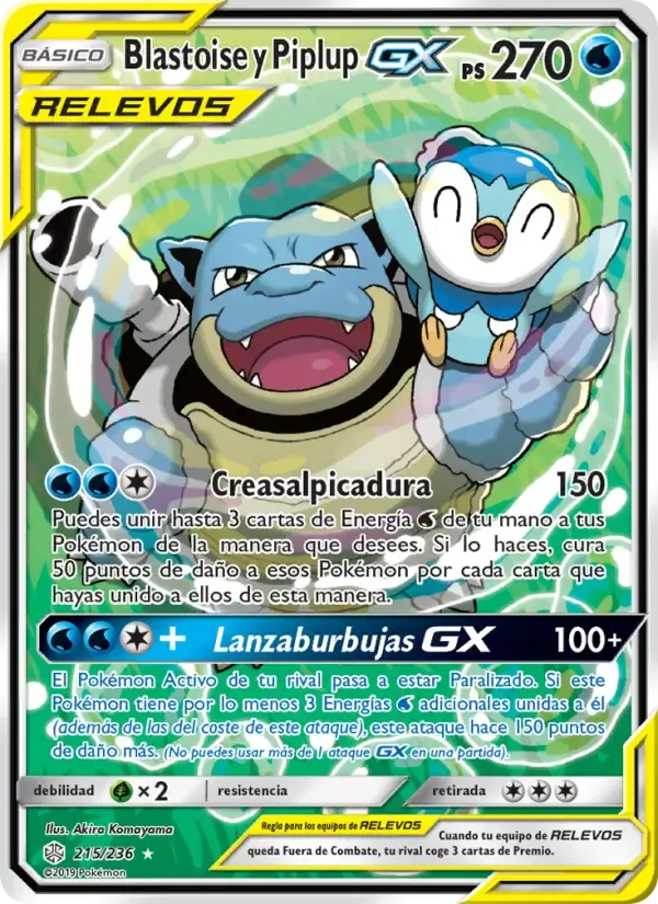Blastoise y Piplup GX — Eclipse Cósmico 215 Spanish Pokémon card