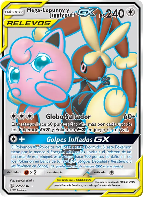 Mega-Lopunny y Jigglypuff GX — Eclipse Cósmico 225 Spanish Pokémon card