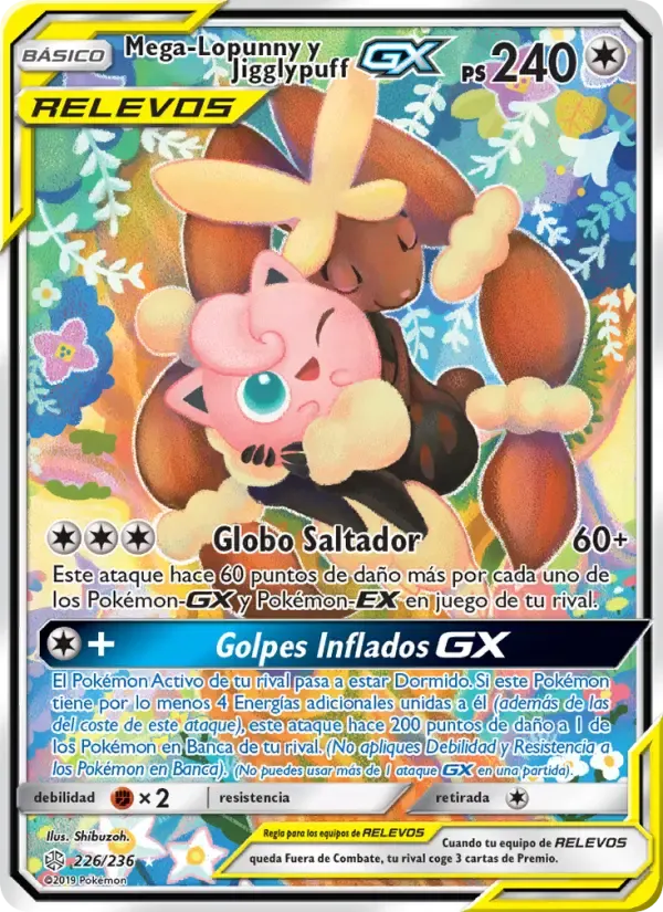 Mega-Lopunny y Jigglypuff GX — Eclipse Cósmico 226 Spanish Pokémon card
