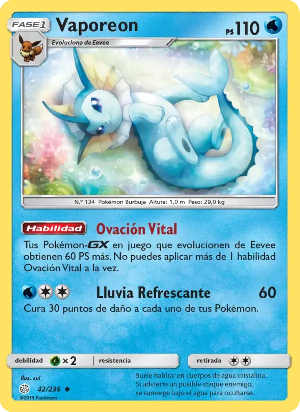 Vaporeon — Eclipse Cósmico 42 Spanish Pokémon card