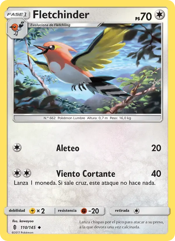 Fletchinder — Albor de Guadianes 110 Spanish Pokémon card