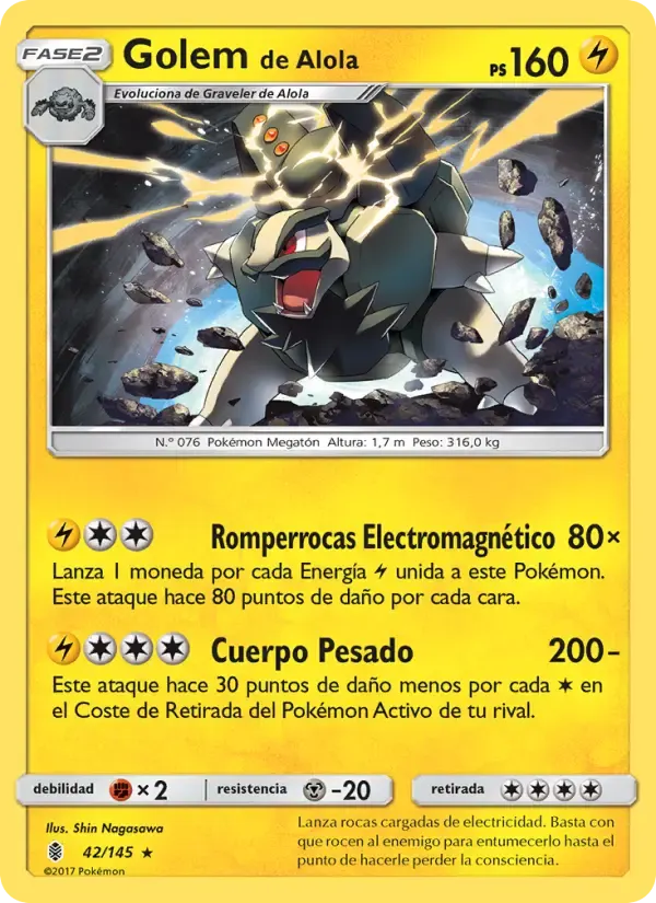 Golem de Alola — Albor de Guadianes 42 Spanish Pokémon card