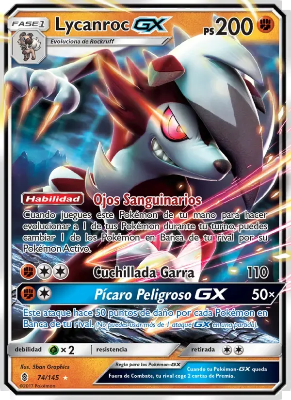 Lycanroc GX — Albor de Guadianes 74 Spanish Pokémon card