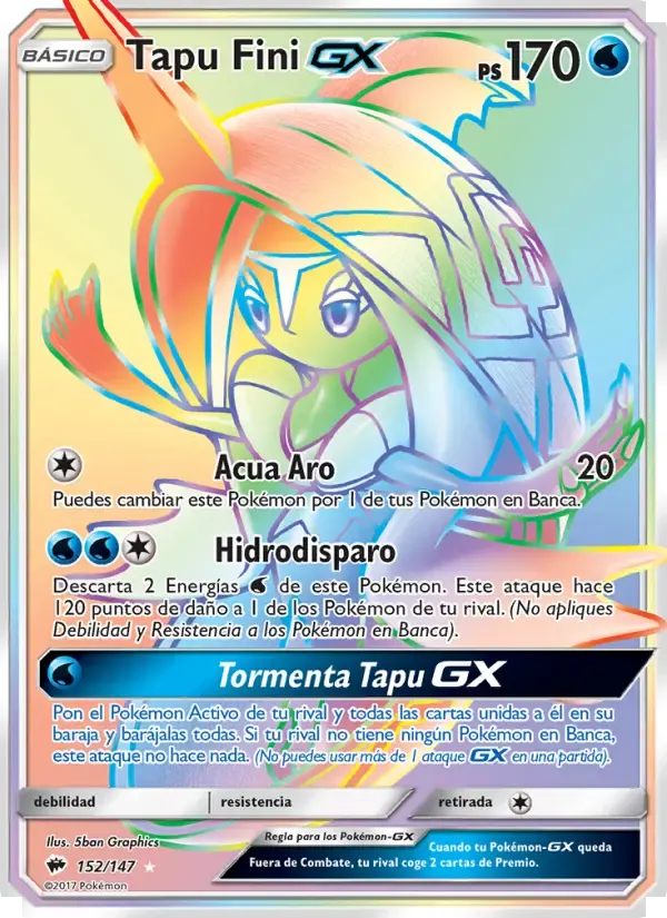 Tapu Fini GX — Sombras Ardientes 152 Spanish Pokémon card