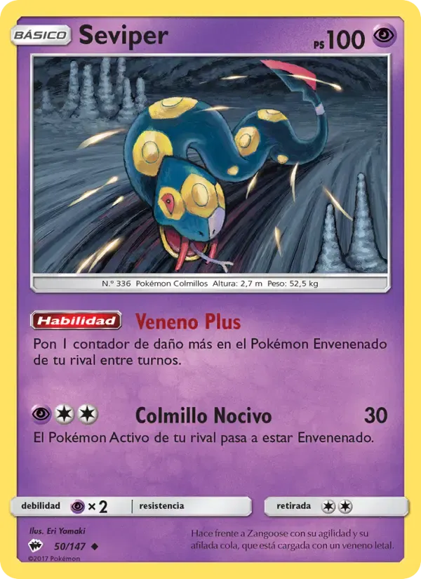 Seviper — Sombras Ardientes 50 Spanish Pokémon card