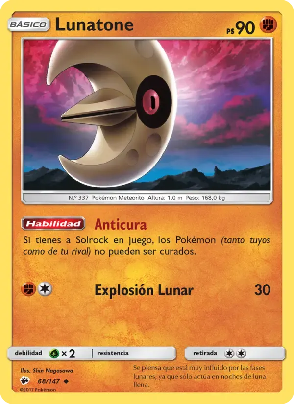 Lunatone — Sombras Ardientes 68 Spanish Pokémon card