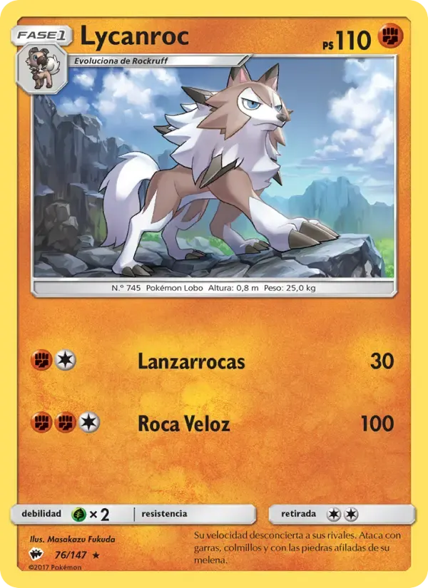 Lycanroc — Sombras Ardientes 76 Spanish Pokémon card