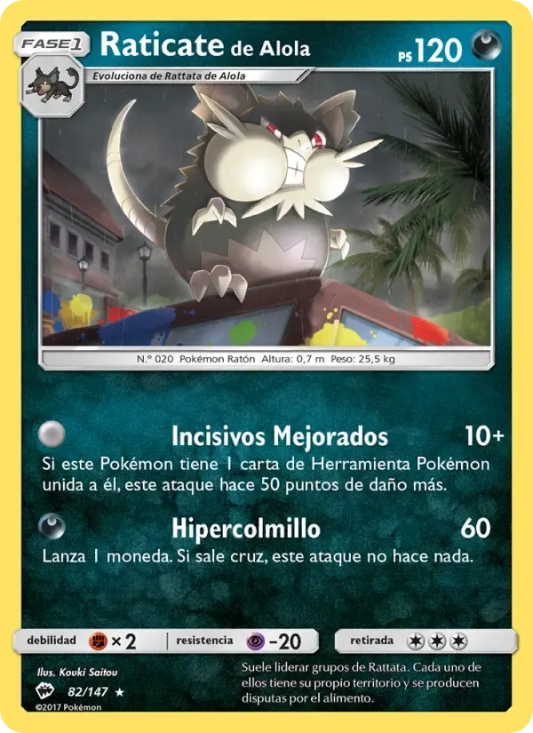 Raticate de Alola — Sombras Ardientes 82 Spanish Pokémon card