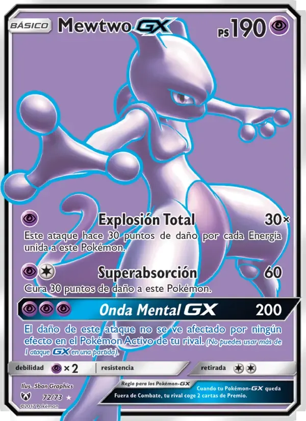 Mewtwo GX — Leyendas Luminosas 72 Spanish Pokémon card