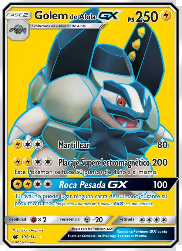 Golem de Alola GX — Invasión Carmesí 102 Spanish Pokémon card