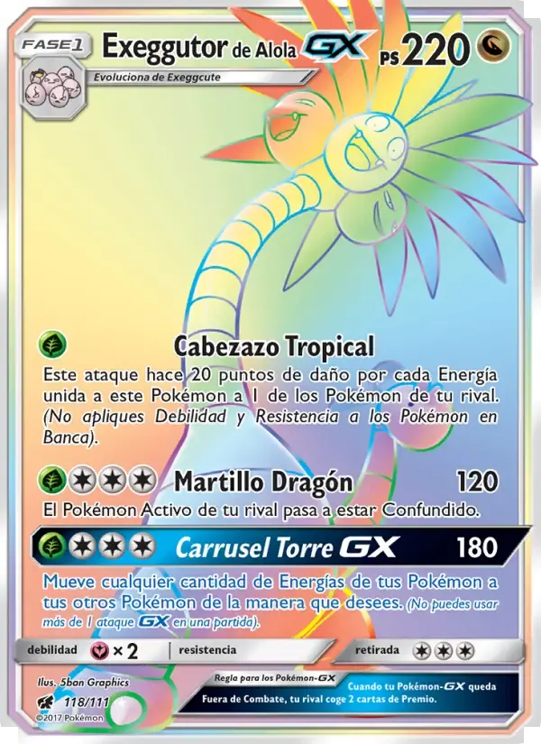 Exeggutor de Alola GX — Invasión Carmesí 118 Spanish Pokémon card
