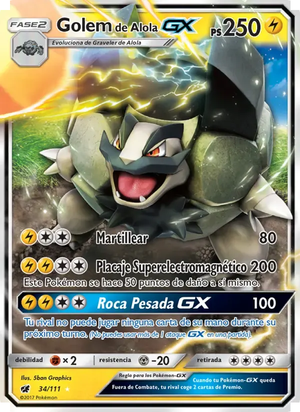 Golem de Alola GX — Invasión Carmesí 34 Spanish Pokémon card
