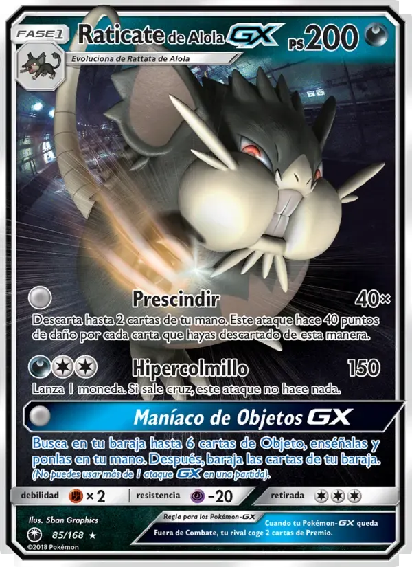 Raticate de Alola GX — Tormenta Celestial 85 Spanish Pokémon card