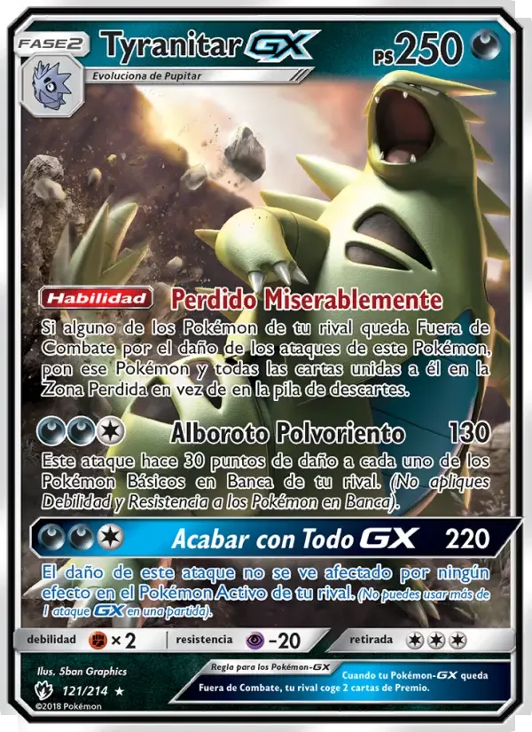 Tyranitar GX — Truenos Perdidos 121 Spanish Pokémon card
